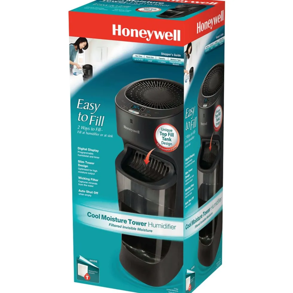 Honeywell Top Fill Cool Moisture Tower Humidifier with Digital Humidistat - Black, HEV620B