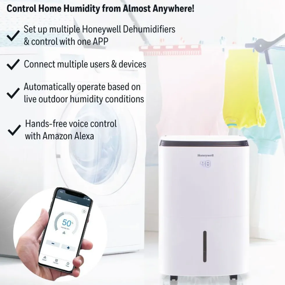 Honeywell TP50AWKNR 50-Pint Smart Dehumidifier with Alexa Voice Control