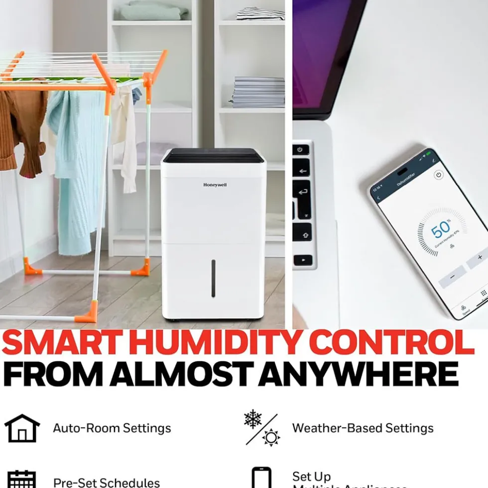 Honeywell TPFIT32AWK 32 Pint Smart Portable Dehumidifier with Alexa Voice Control