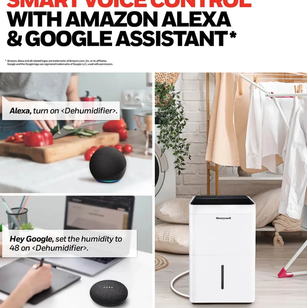 Honeywell TPFIT50AWK 50 Pint Smart Portable Dehumidifier with Alexa Voice Control
