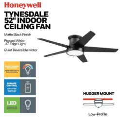 Honeywell Tynesdale 52 inch Contemporary Five Blade Ceiling Fan with Color Changing Light and Remote - 53003