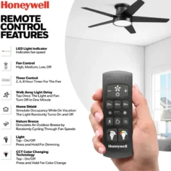 Honeywell Tynesdale 52 inch Contemporary Five Blade Ceiling Fan with Color Changing Light and Remote - 53003