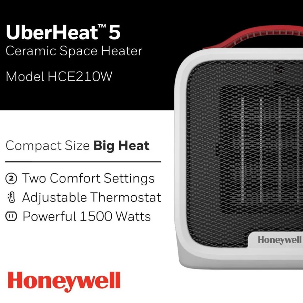 Honeywell UberHeat 5 Ceramic Heater for Small Spaces - White, HCE210W