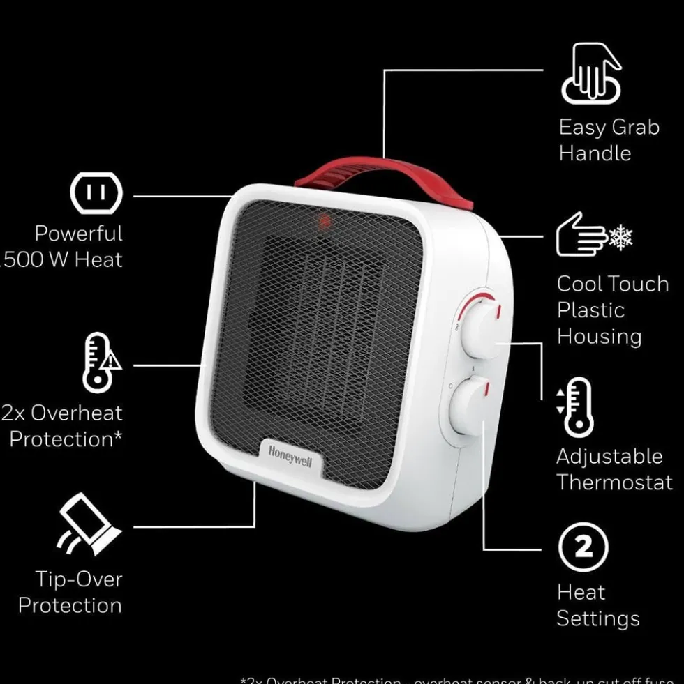 Honeywell UberHeat 5 Ceramic Heater for Small Spaces - White, HCE210W