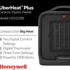 Honeywell UberHeat Plus Ceramic Heater for Small Spaces - Black, HCE220B