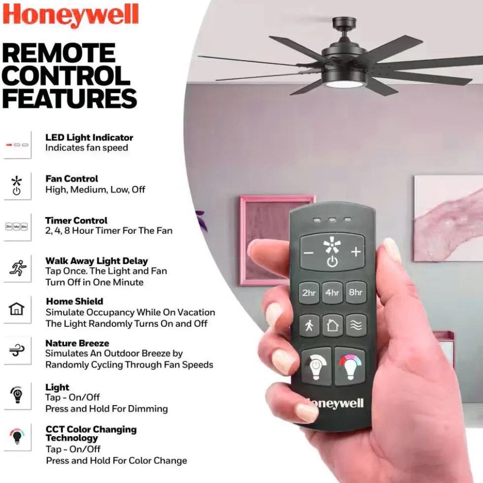 Honeywell Xerxes Indoor Ceiling Fan, Matte Black, 62-Inch - 51993
