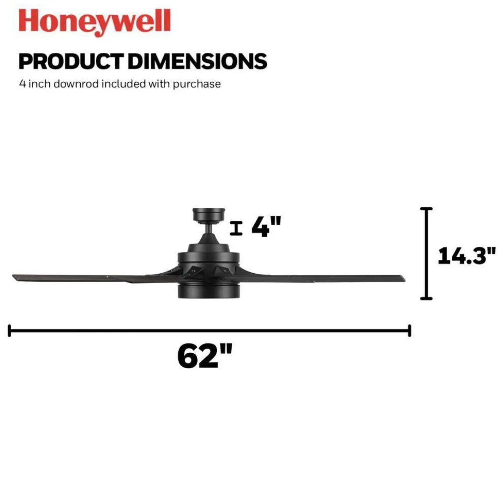 Honeywell Xerxes Indoor Ceiling Fan, Matte Black, 62-Inch - 51993