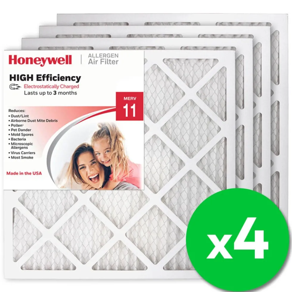 Honeywell 20x20x1 High Efficiency Allergen MERV 11 Air Filter, 4 Pack