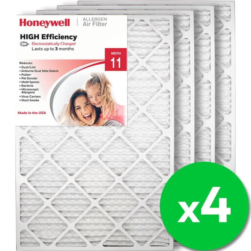 Honeywell 20x30x1 High Efficiency Allergen MERV 11 Air Filter, 4 Pack