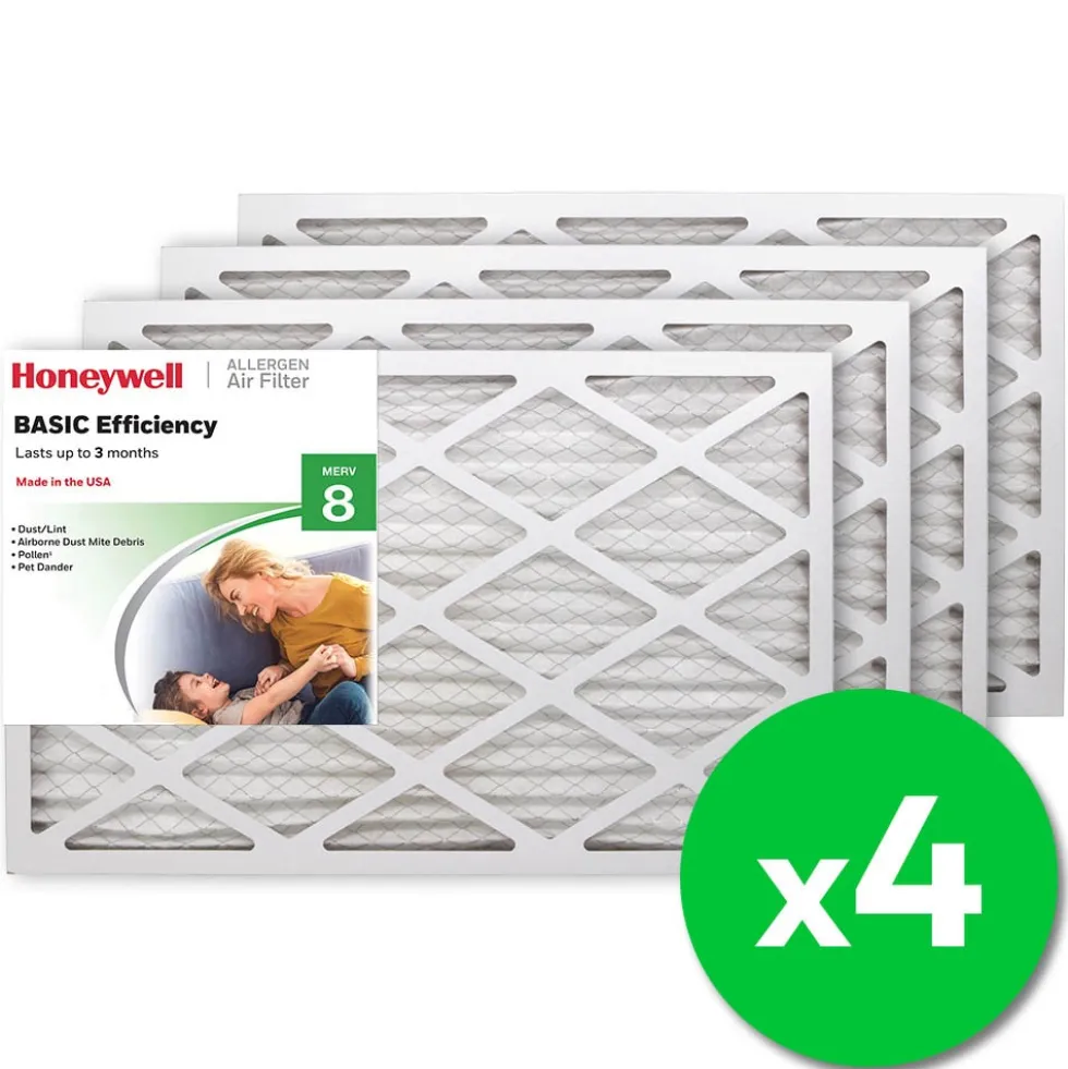 Honeywell 16x25x1 Standard Efficiency Allergen MERV 8 Air Filter, 4 Pack