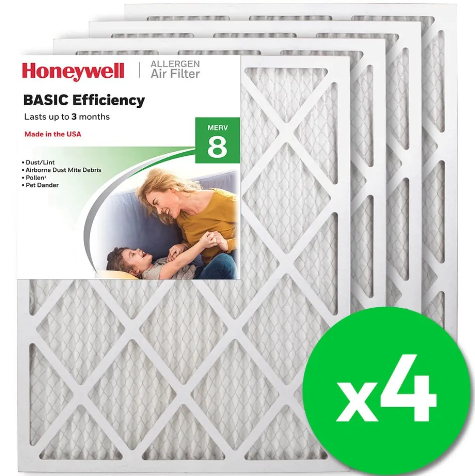 Honeywell 20x25x1 Standard Efficiency Allergen MERV 8 Air Filter, 4 Pack