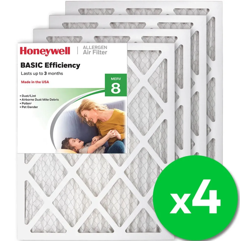 Honeywell 16x20x1 Standard Efficiency Allergen MERV 8 Air Filter, 4 Pack