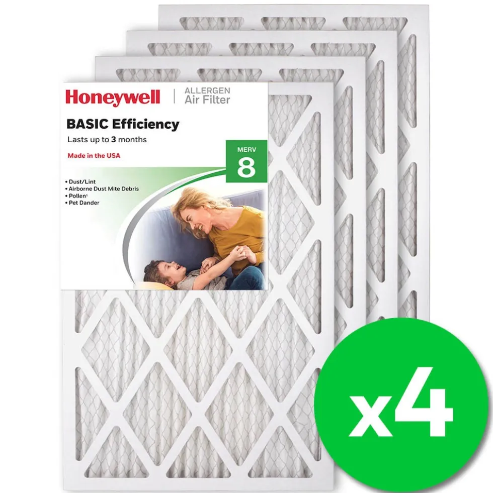 Honeywell 16x24x1 Standard Efficiency Allergen MERV 8 Air Filter, 4 Pack