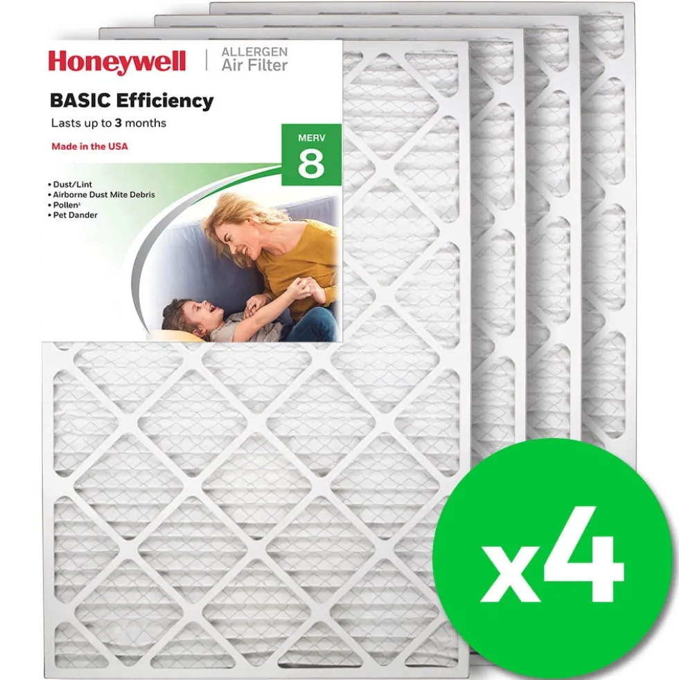 Honeywell 20x30x1 Standard Efficiency Allergen MERV 8 Air Filter, 4 Pack