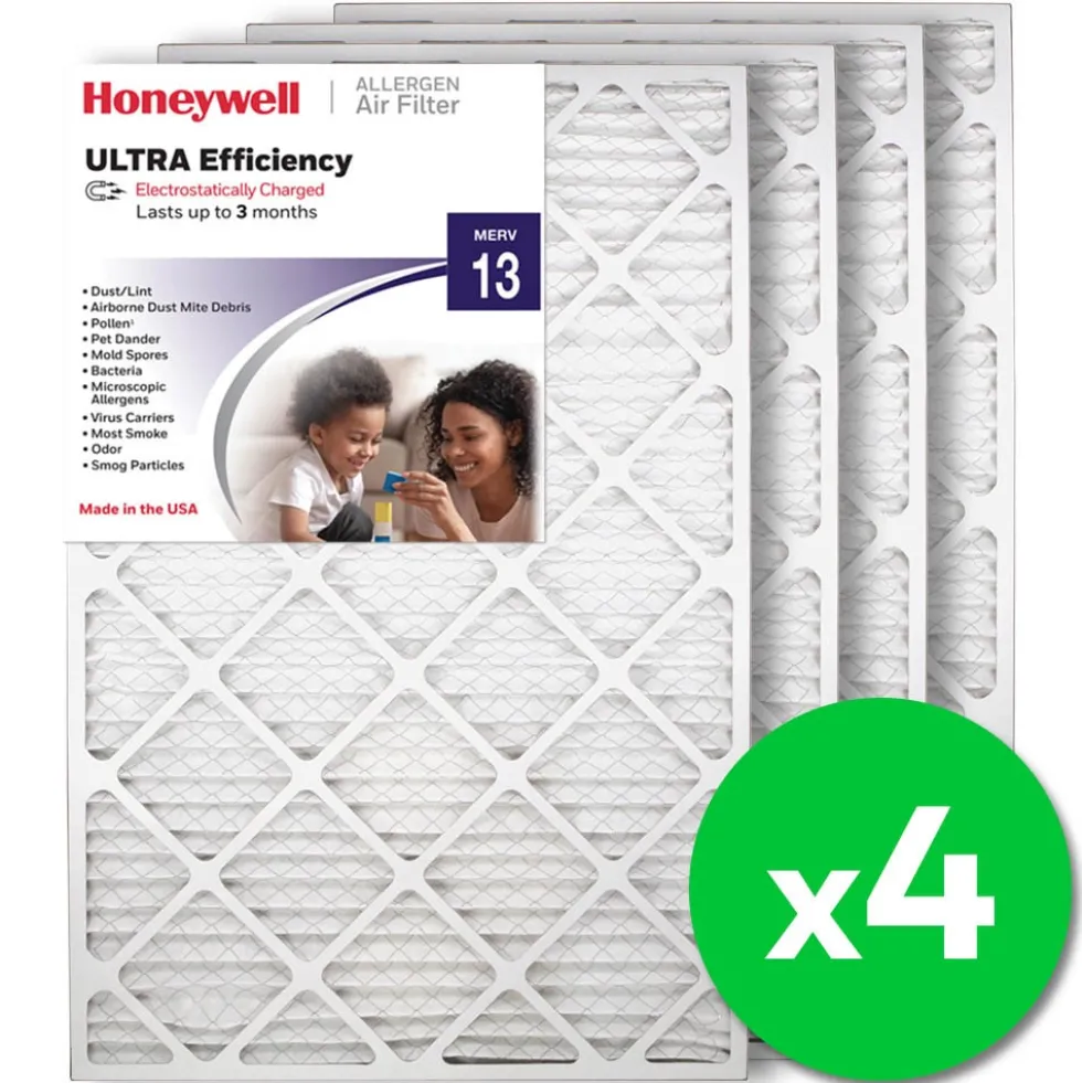 Honeywell 20x30x1 Ultra Efficiency Allergen MERV 13 Air Filter, 4 Pack