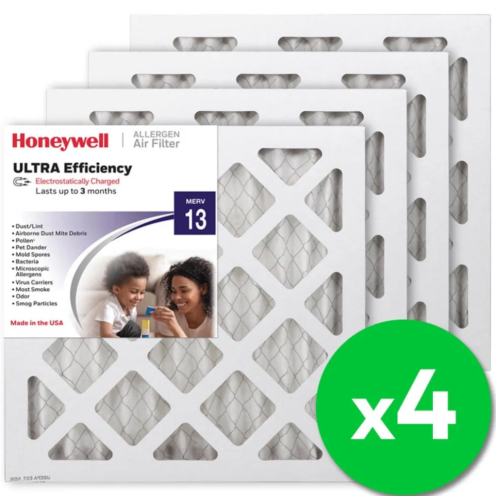 Honeywell 12x12x1 Ultra Efficiency Allergen MERV 13 Air Filter, 4 Pack