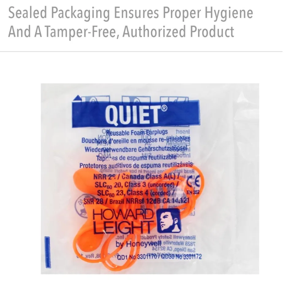 Howard Leight by Honeywell Quiet Orange Corded Reusable Earplugs, 1000 Pairs