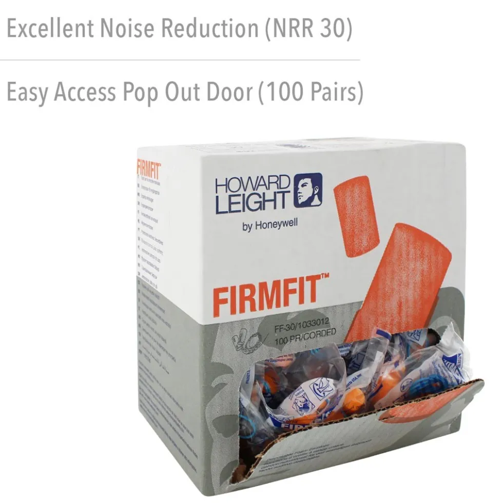 Howard Leight Firm Fit Corded Disposable Foam Earplugs, Polybag, 100-Pairs