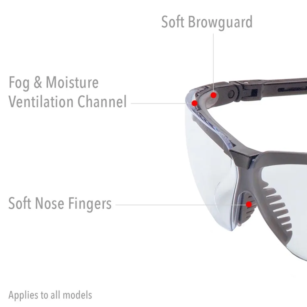 Uvex by Honeywell Genesis Safety Glasses, Black Frame, with Dark Gray HydroShield Anti-Fog Lens - S3212HS