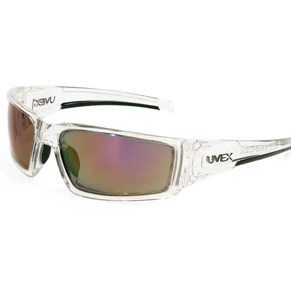Uvex by Honeywell Hypershock Safety Glasses with Clear Ice Frame, Red Mirror Lens and Hard Coat Lens Coating - S2974