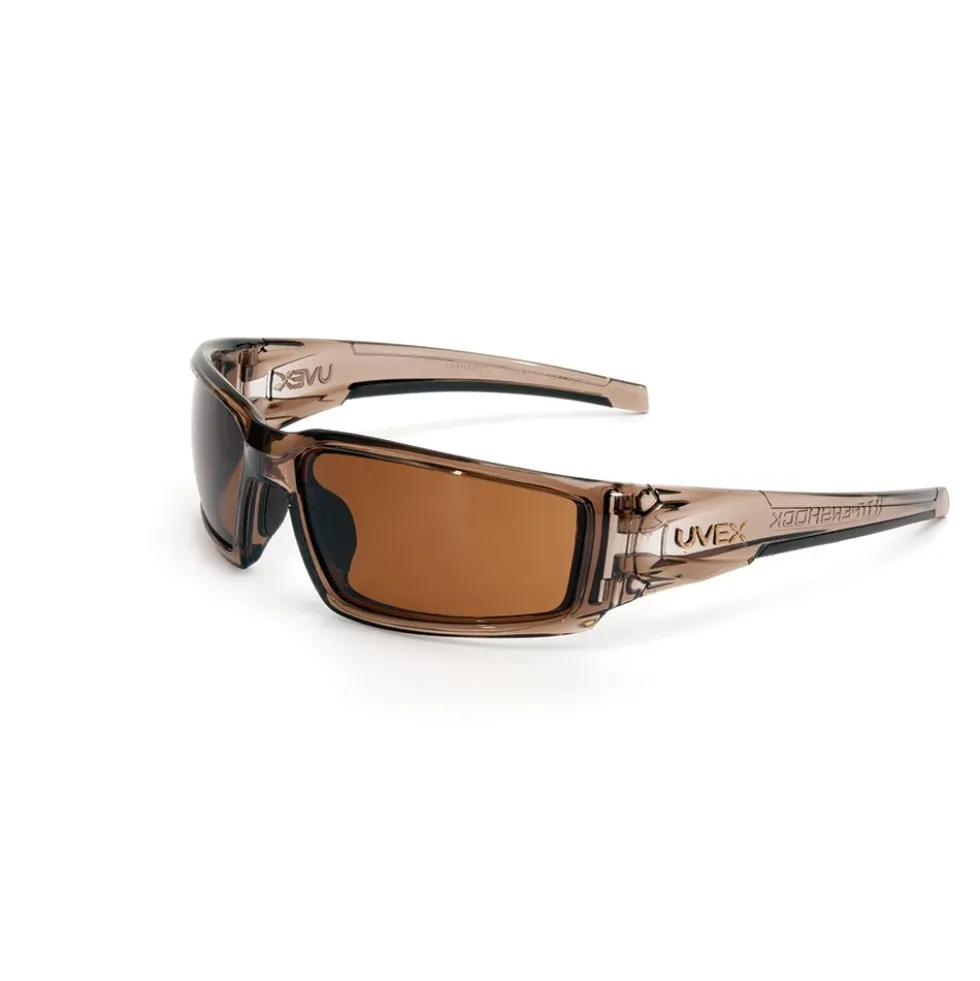 Uvex by Honeywell Hypershock Safety Glasses, Brown Frame with Espresso Lens & HydroShield Anti-Fog Coating - S2961HS