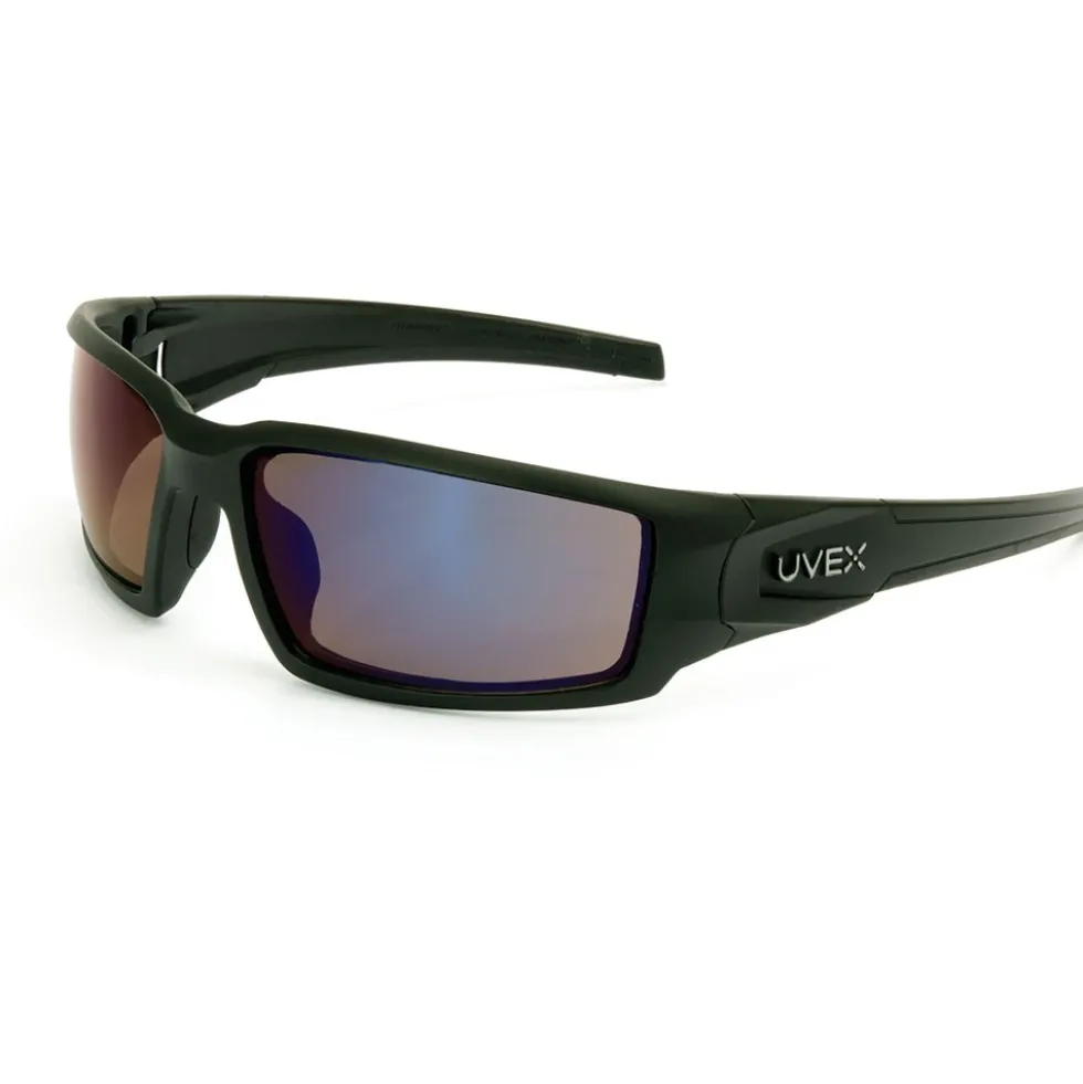 Uvex by Honeywell Hypershock Series Safety Glasses with Matte Black Frame, Blue Mirror Lens and Hard Coat Lens Coating - S2945