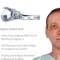 Uvex by Honeywell Stealth OTG Goggles Navy Body Clear Lens Tint HydroShield AF Coating Fabric Headband - S3970HSF
