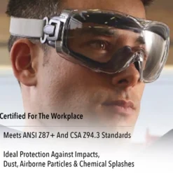 Uvex by Honeywell Stealth OTG Goggles Navy Body Clear Lens Tint HydroShield AF Coating Fabric Headband - S3970HSF