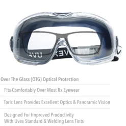 Uvex by Honeywell Stealth OTG Indirect Vent Chemical Splash Goggles, Navy Frame & Clear HydroShield Anti-Fog Lens - S3970HS