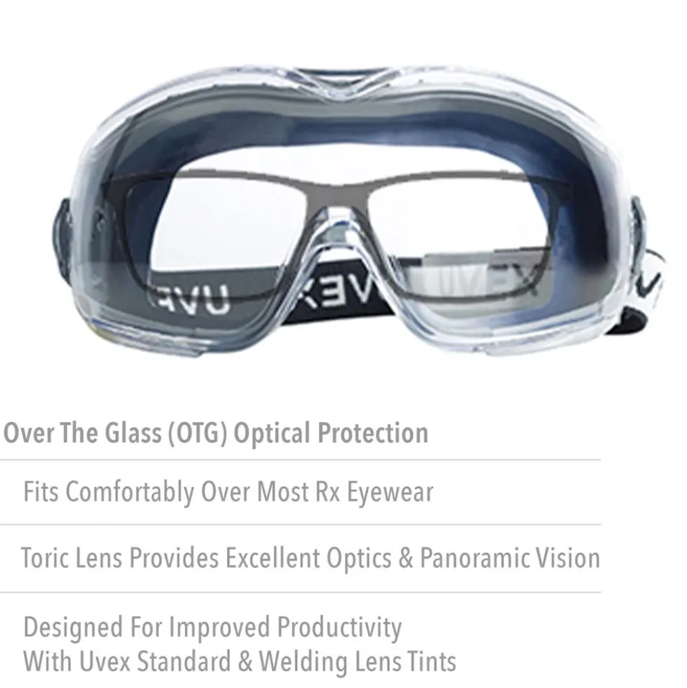 Uvex by Honeywell Stealth OTG Indirect Vent Chemical Splash Goggles, Navy Frame & Clear HydroShield Anti-Fog Lens - S3970HS
