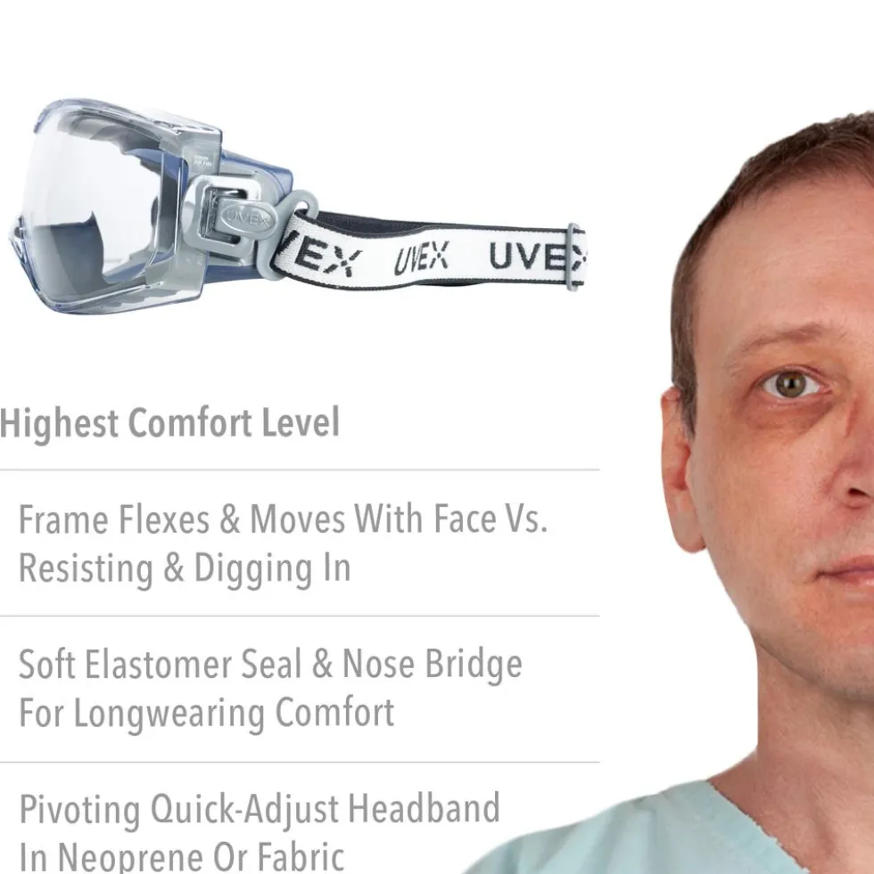 Uvex by Honeywell Stealth OTG Indirect Vent Chemical Splash Goggles, Navy Frame & Clear HydroShield Anti-Fog Lens - S3970HS